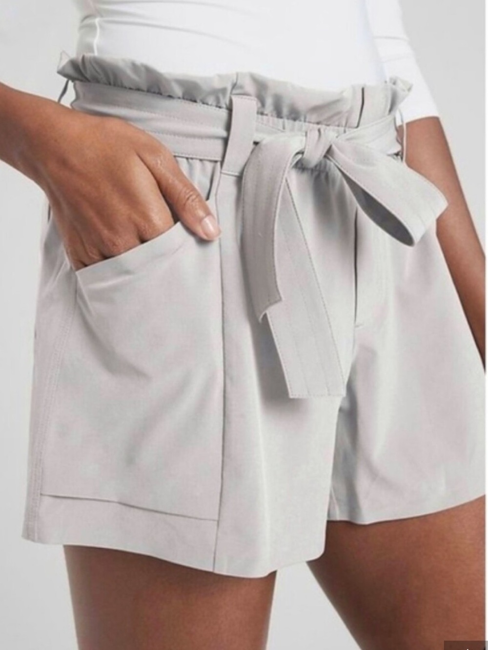 Athleta Skyline Light Gray Tie-Waist Shorts